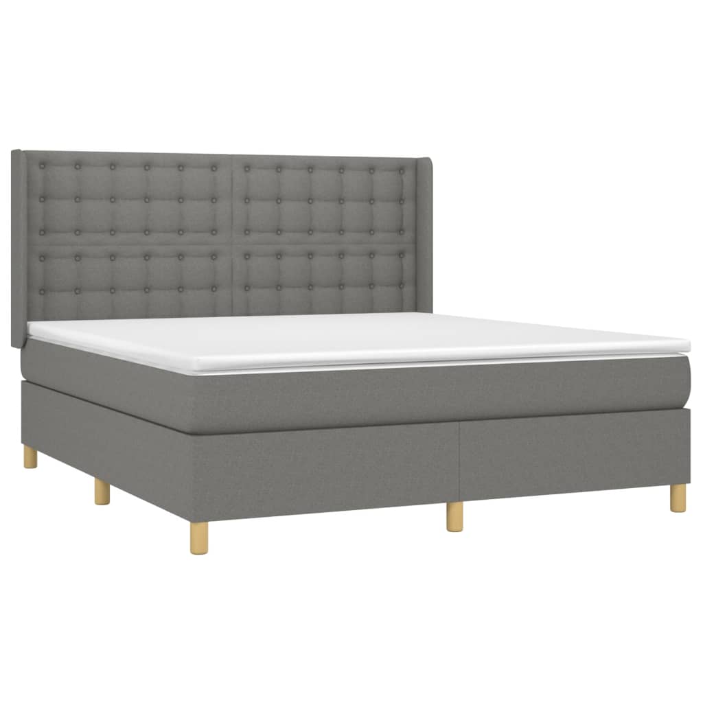 vidaXL Cama box spring colchón y luces LED tela gris oscuro 160x200 cm