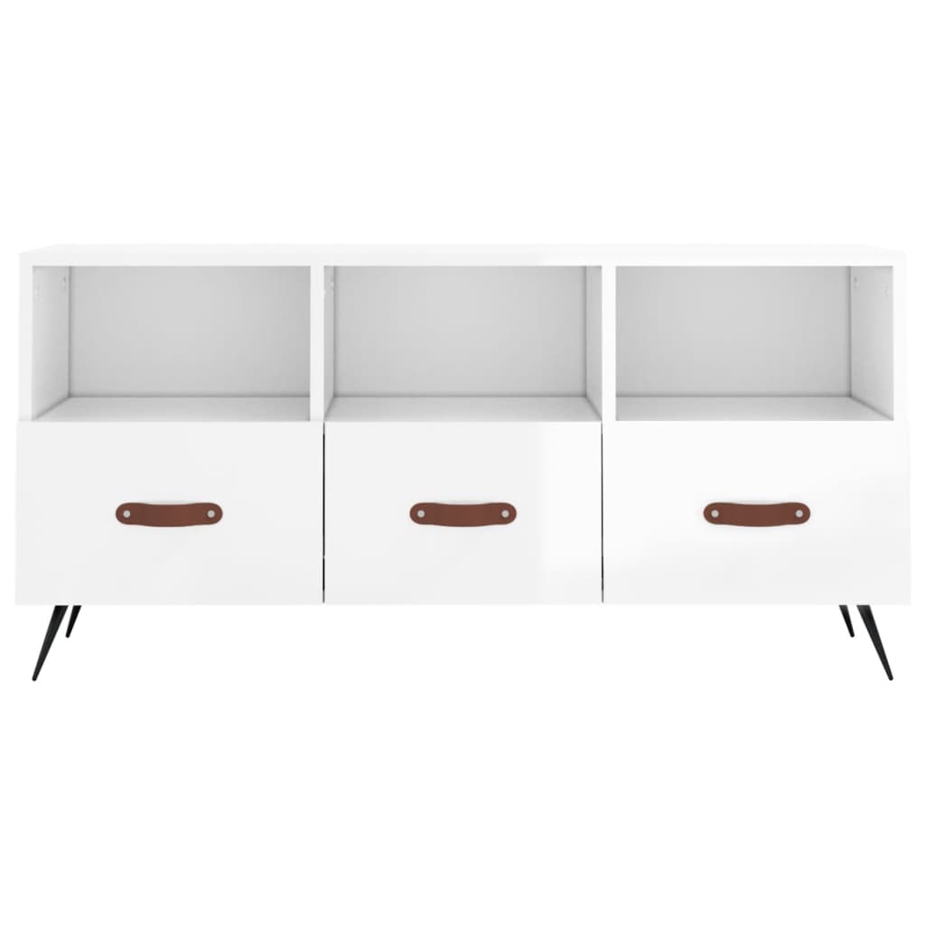 vidaXL Mueble de TV madera contrachapada blanco brillo 102x36x50 cm