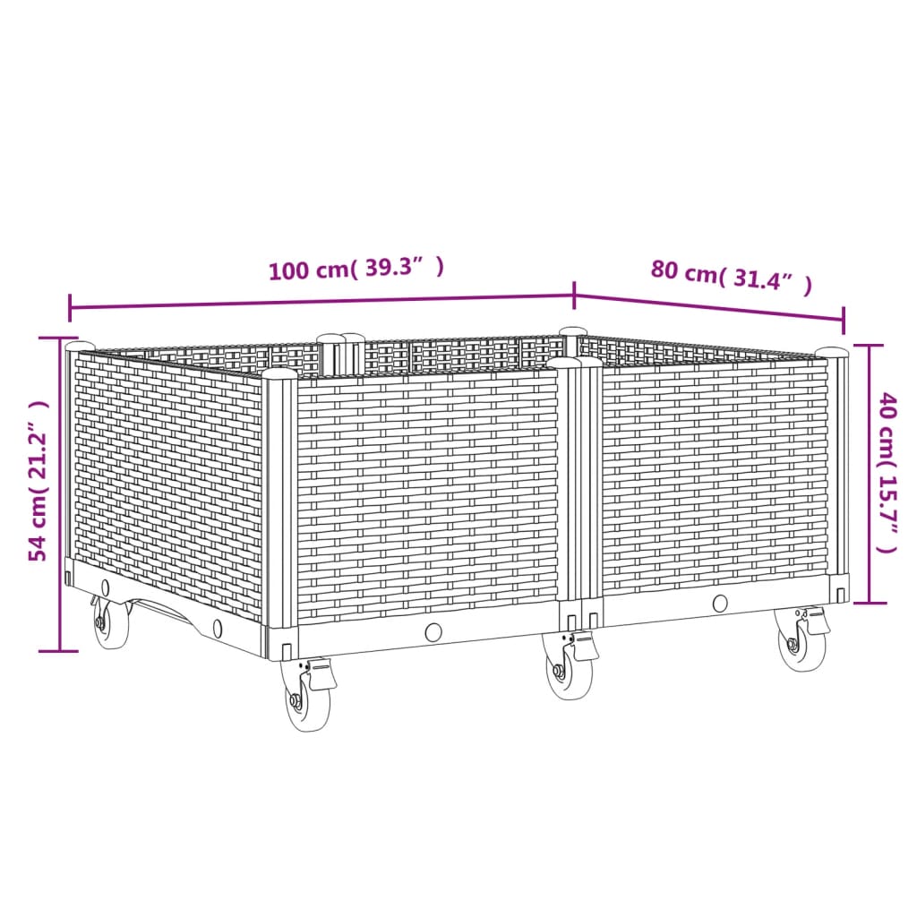 vidaXL Jardinera con ruedas PP gris 100x80x54 cm