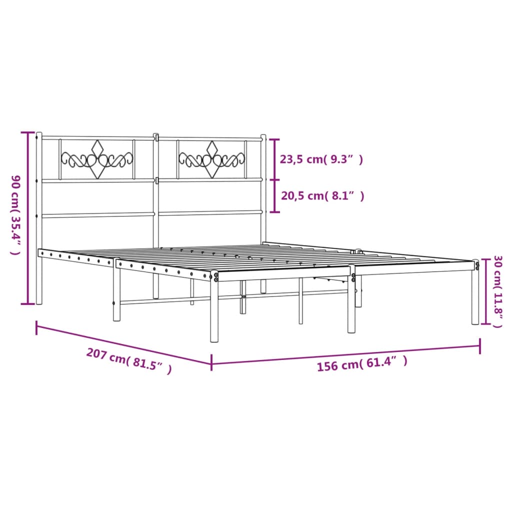 vidaXL Estructura cama sin colchón con cabecero metal negro 150x200 cm