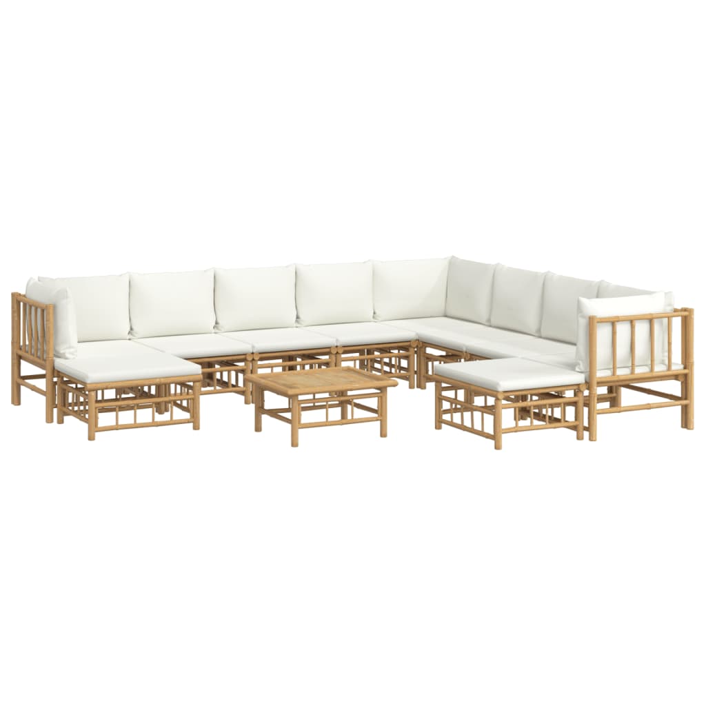 vidaXL Set de muebles de jardín 11 piezas bambú y cojines blanco crema