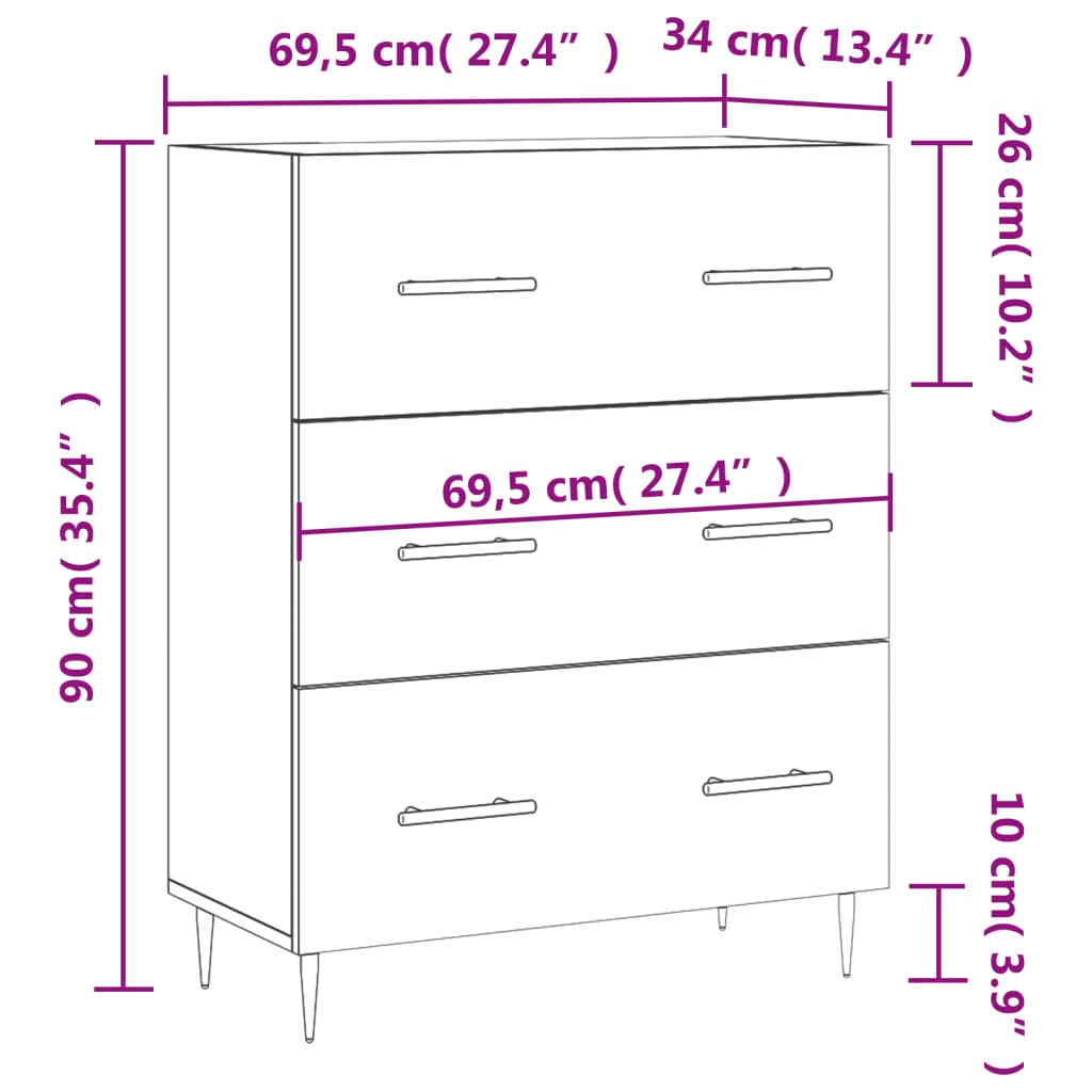 vidaXL Aparador de madera de ingeniería roble Sonoma 69,5x34x90 cm