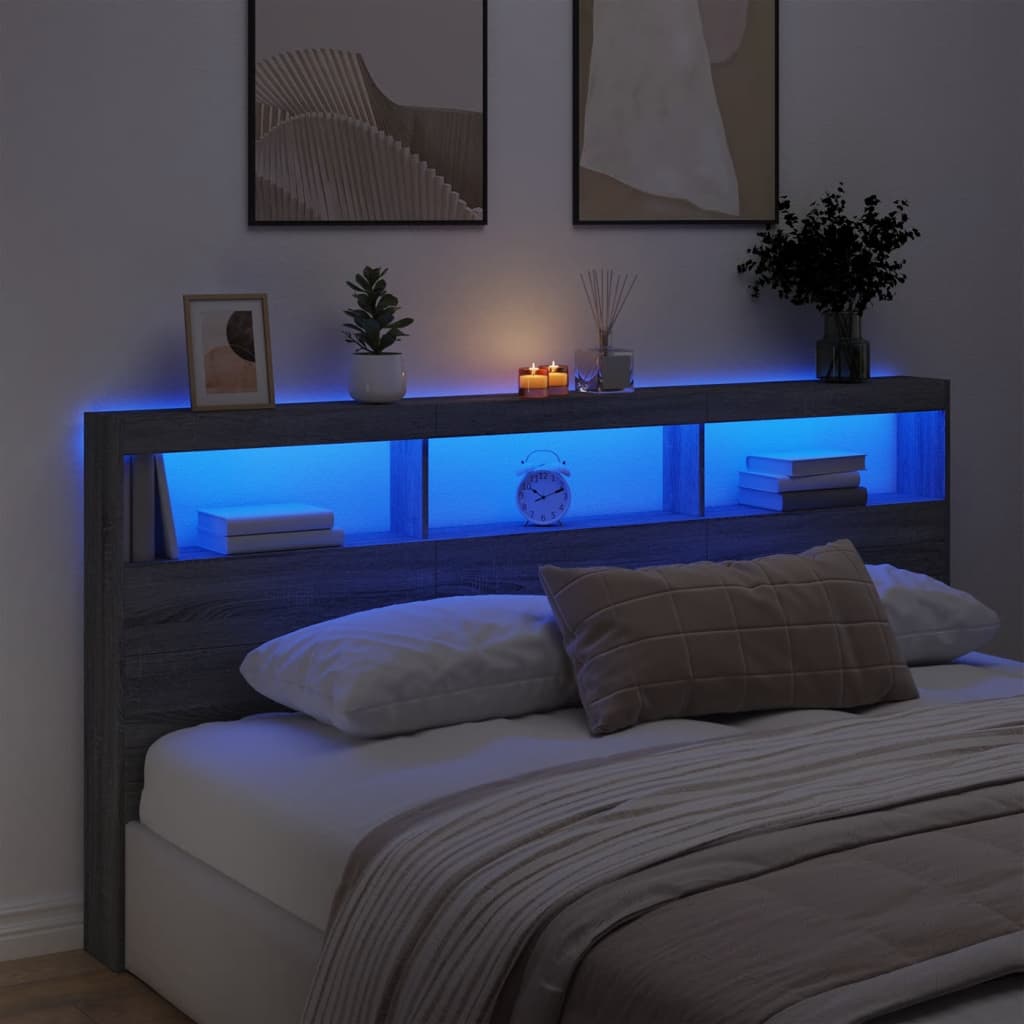 vidaXL Cabecero de cama con luz LED gris Sonoma 200x17x102 cm