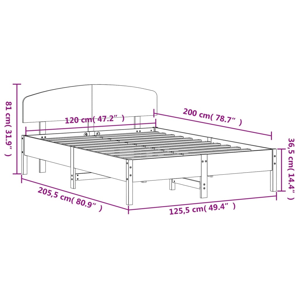 vidaXL Estructura de cama sin colchón madera de pino blanca 120x200 cm