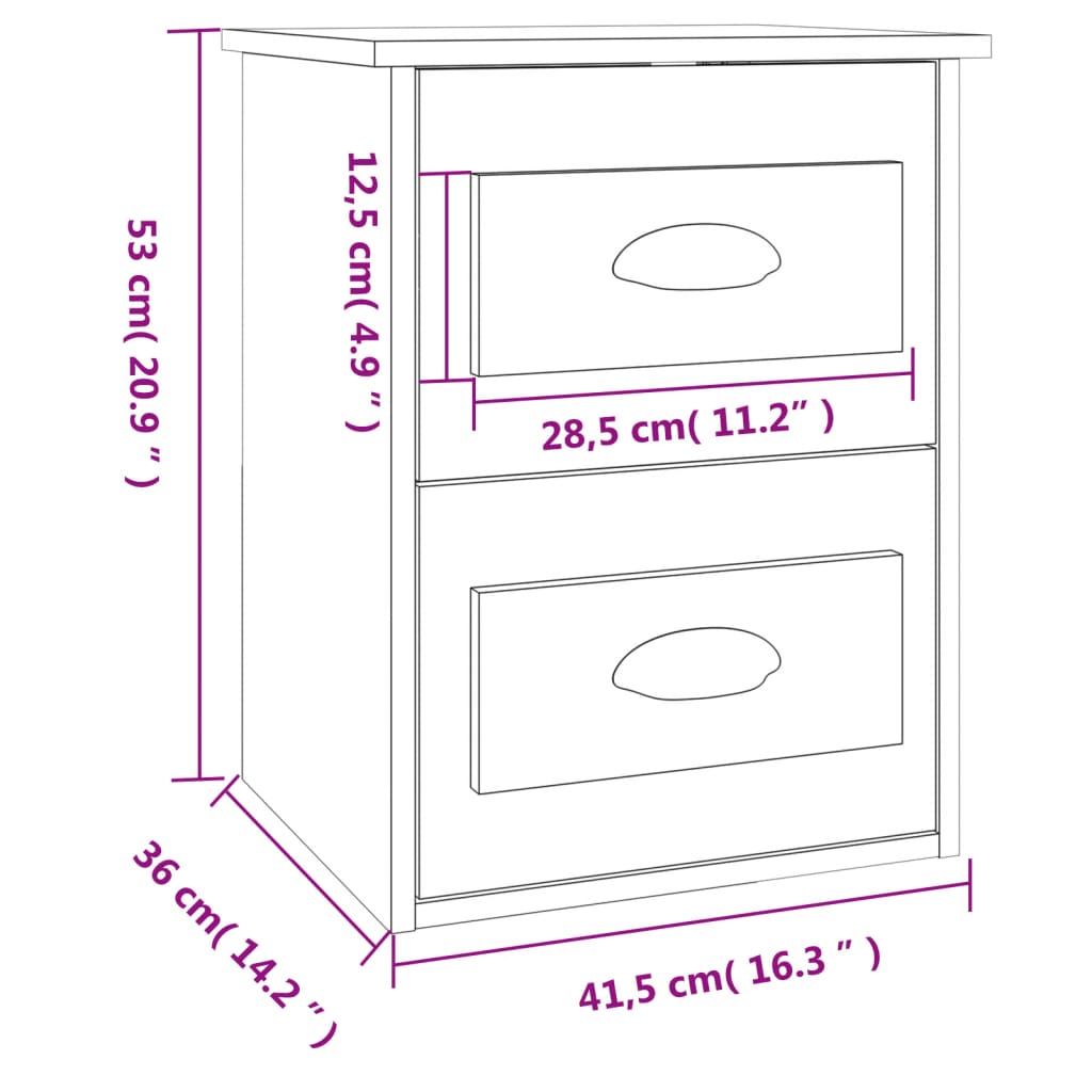 vidaXL Mesita de noche de pared negra 41,5x36x53 cm