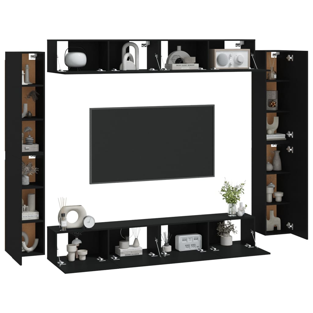 vidaXL Set de muebles para TV 8 piezas madera contrachapada negro