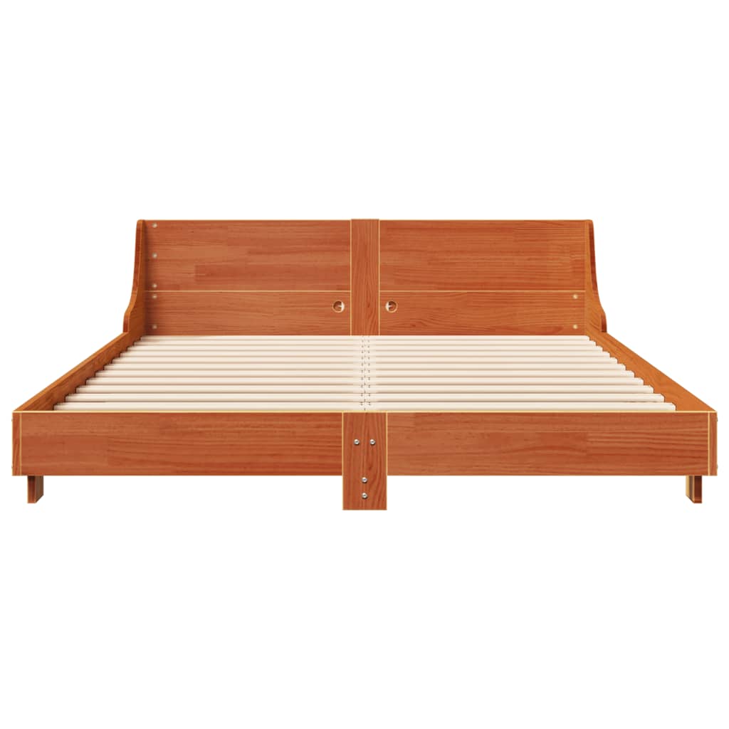 vidaXL Cama sin colchón madera maciza de pino marrón cera 160x200 cm