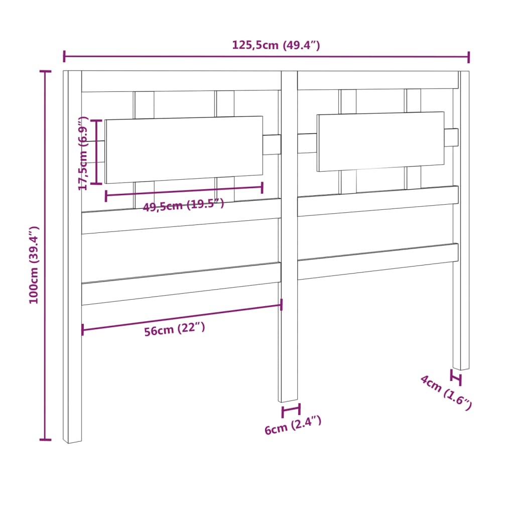 vidaXL Cabecero de cama madera maciza pino marrón miel 125,5x4x100 cm