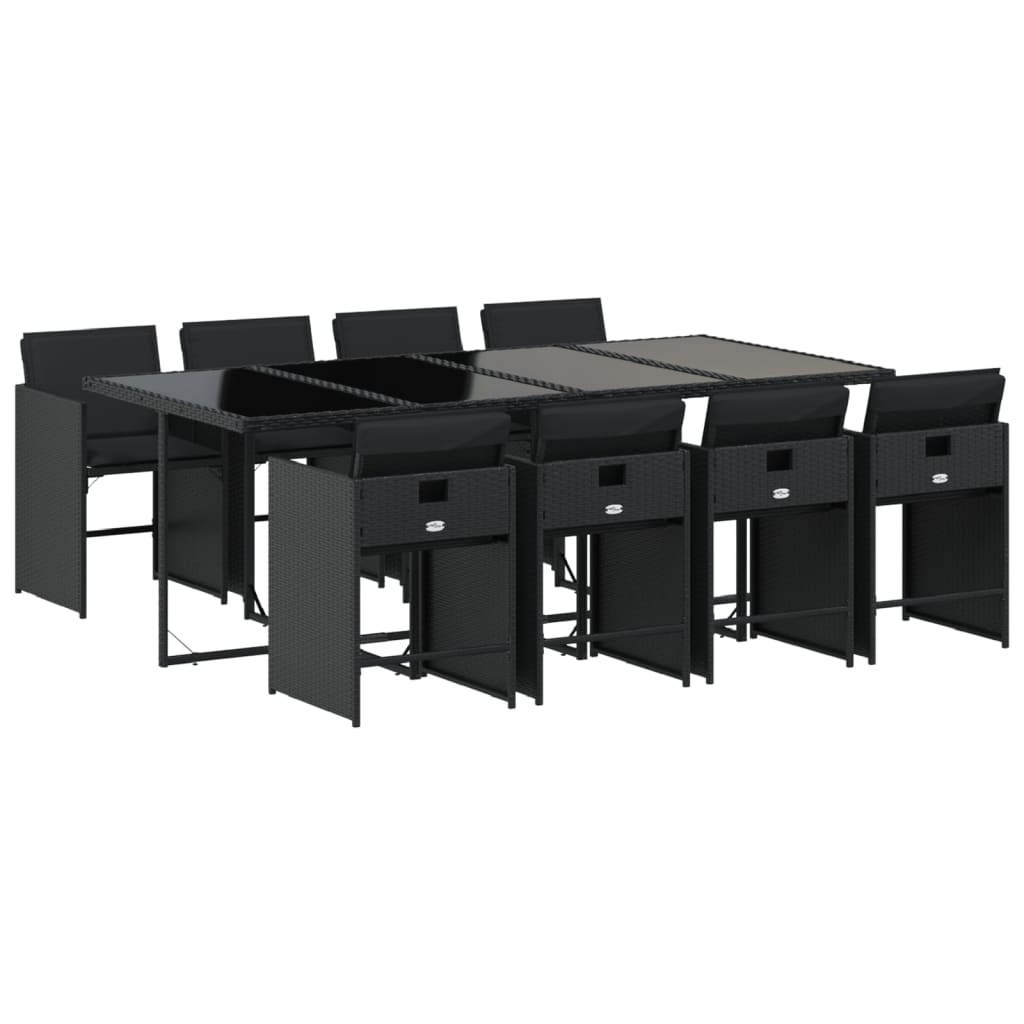 vidaXL Set de comedor de jardín 9 pzas y cojines ratán sintético negro