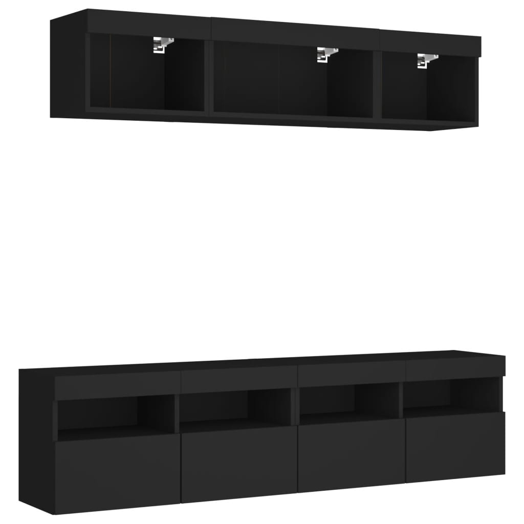 vidaXL Muebles de TV de pared con LED 5 pzas madera ingeniería negro