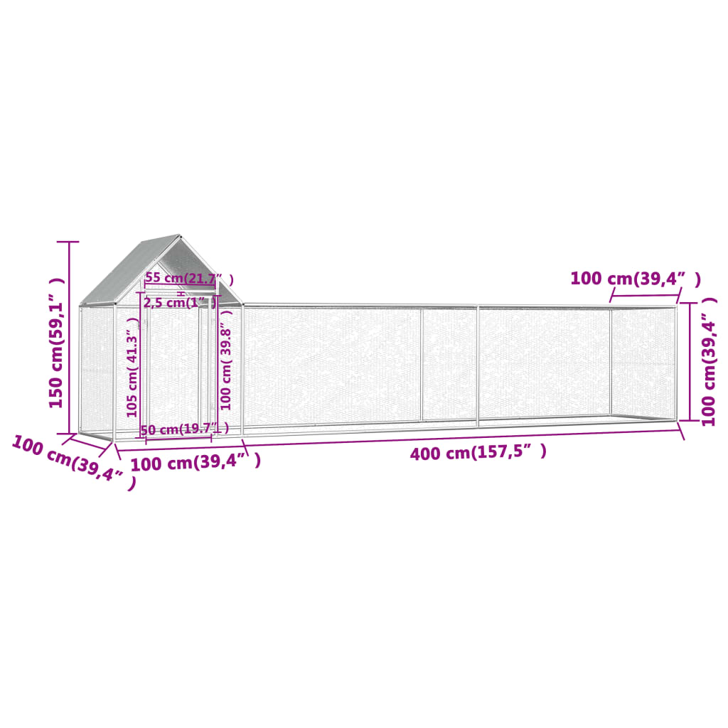 vidaXL Gallinero acero galvanizado 5x1x1,5 m