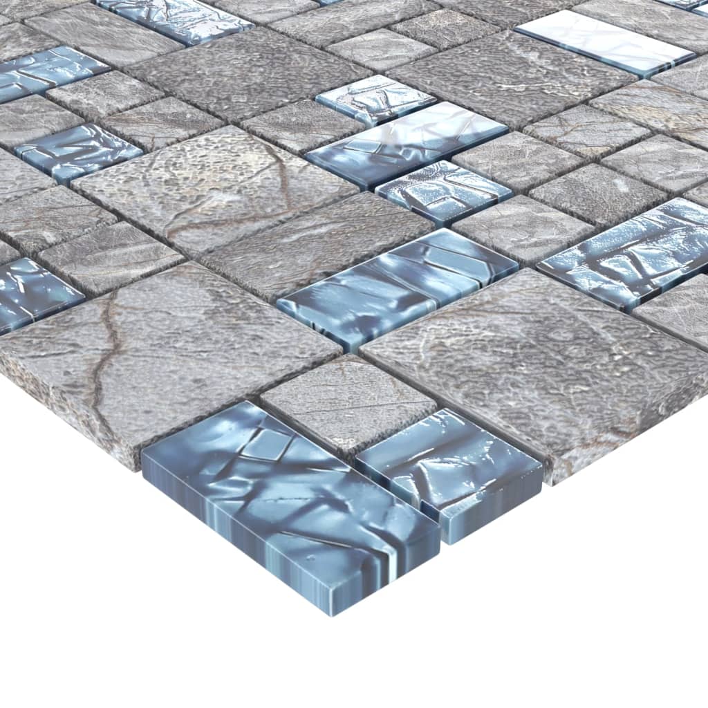 vidaXL Azulejos de mosaico 11 unidades vidrio gris y azul 30x30 cm