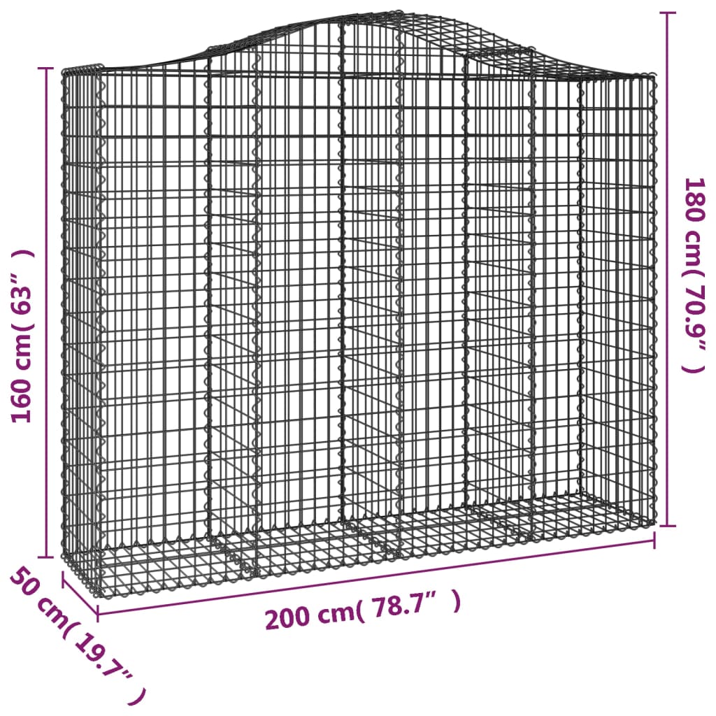 vidaXL Cesta gaviones forma arco hierro galvanizado 200x50x160/180 cm