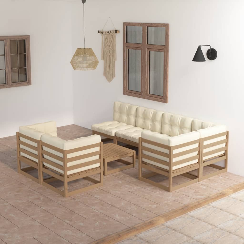 vidaXL Muebles de jardín 8 pzas y cojines madera maciza pino