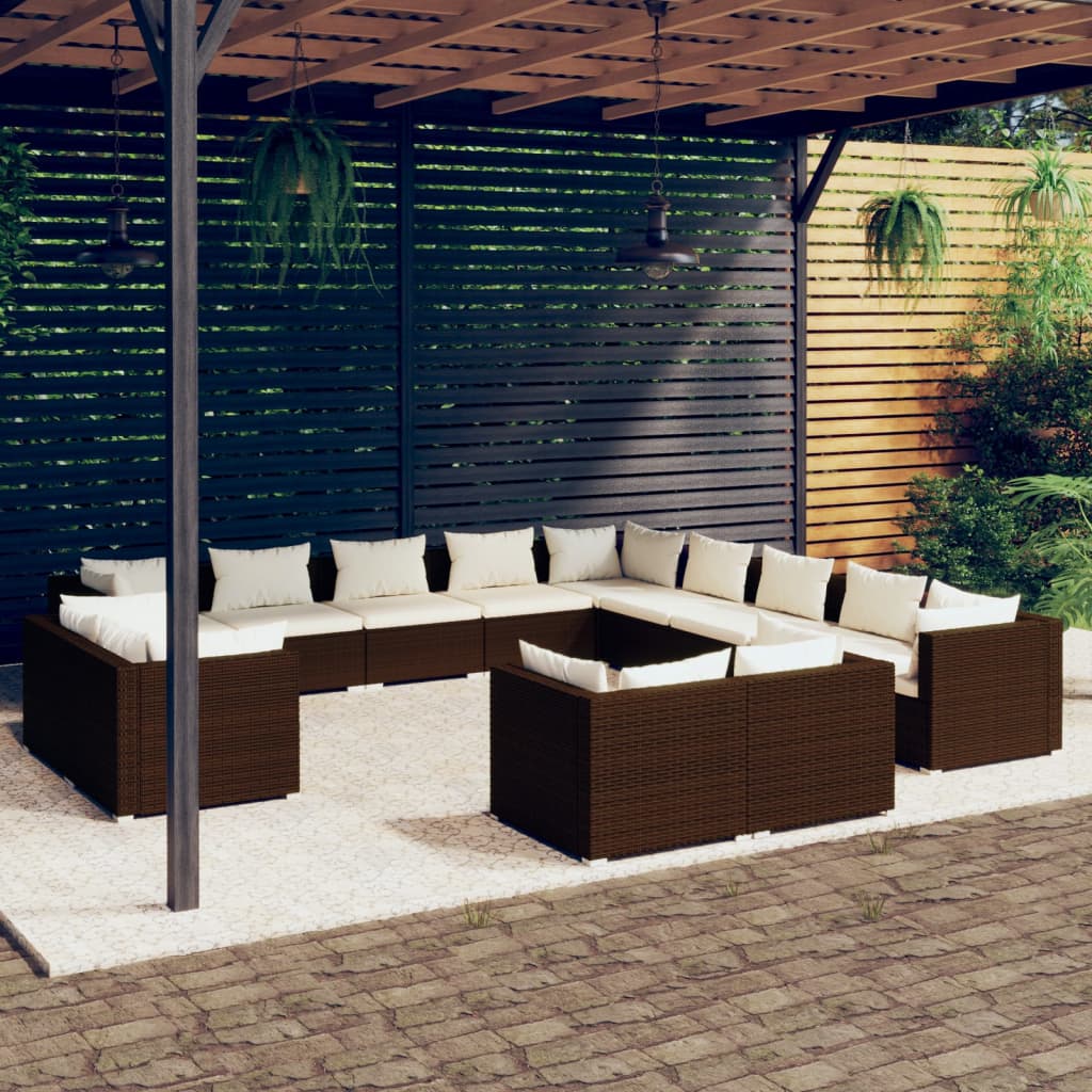 vidaXL Set muebles de jardín 13 pzas y cojines ratán sintético marrón