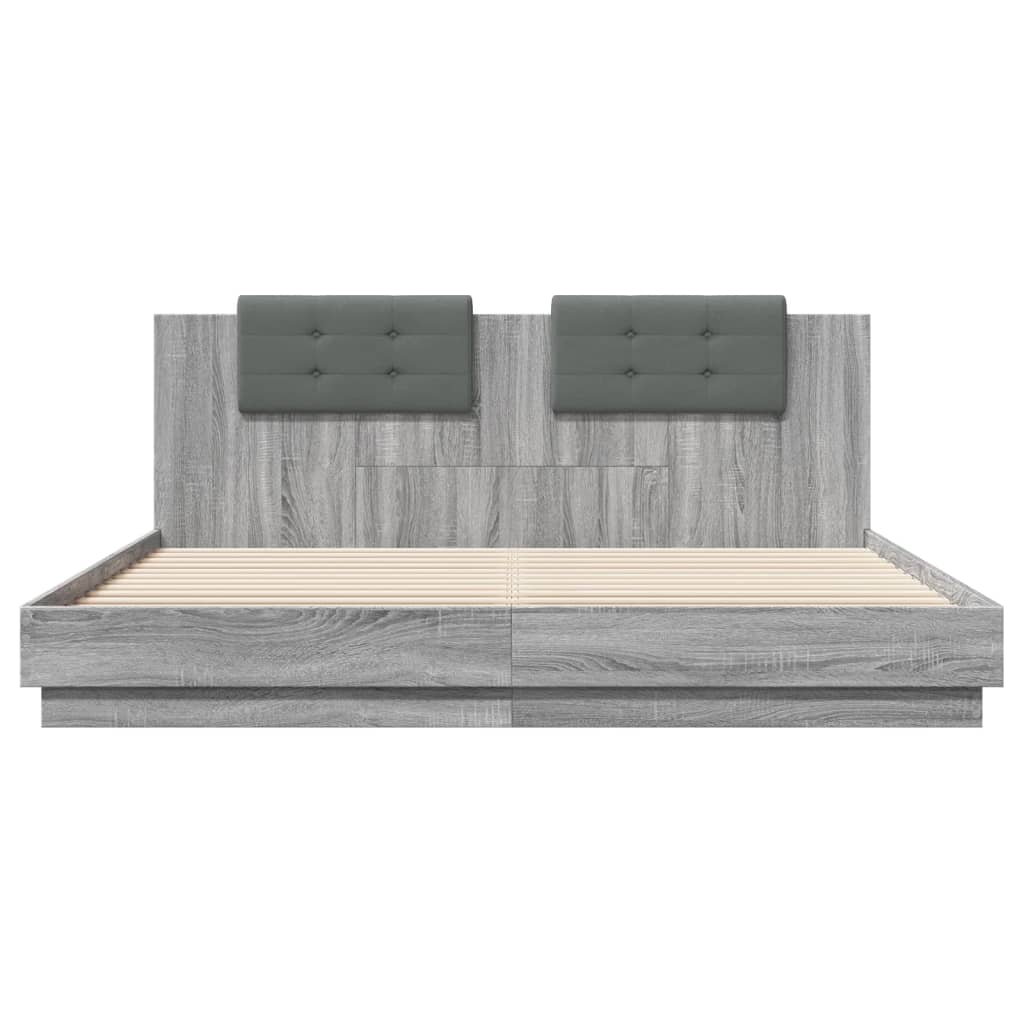 vidaXL Cama con cabecero madera de ingeniería gris Sonoma 160x200 cm