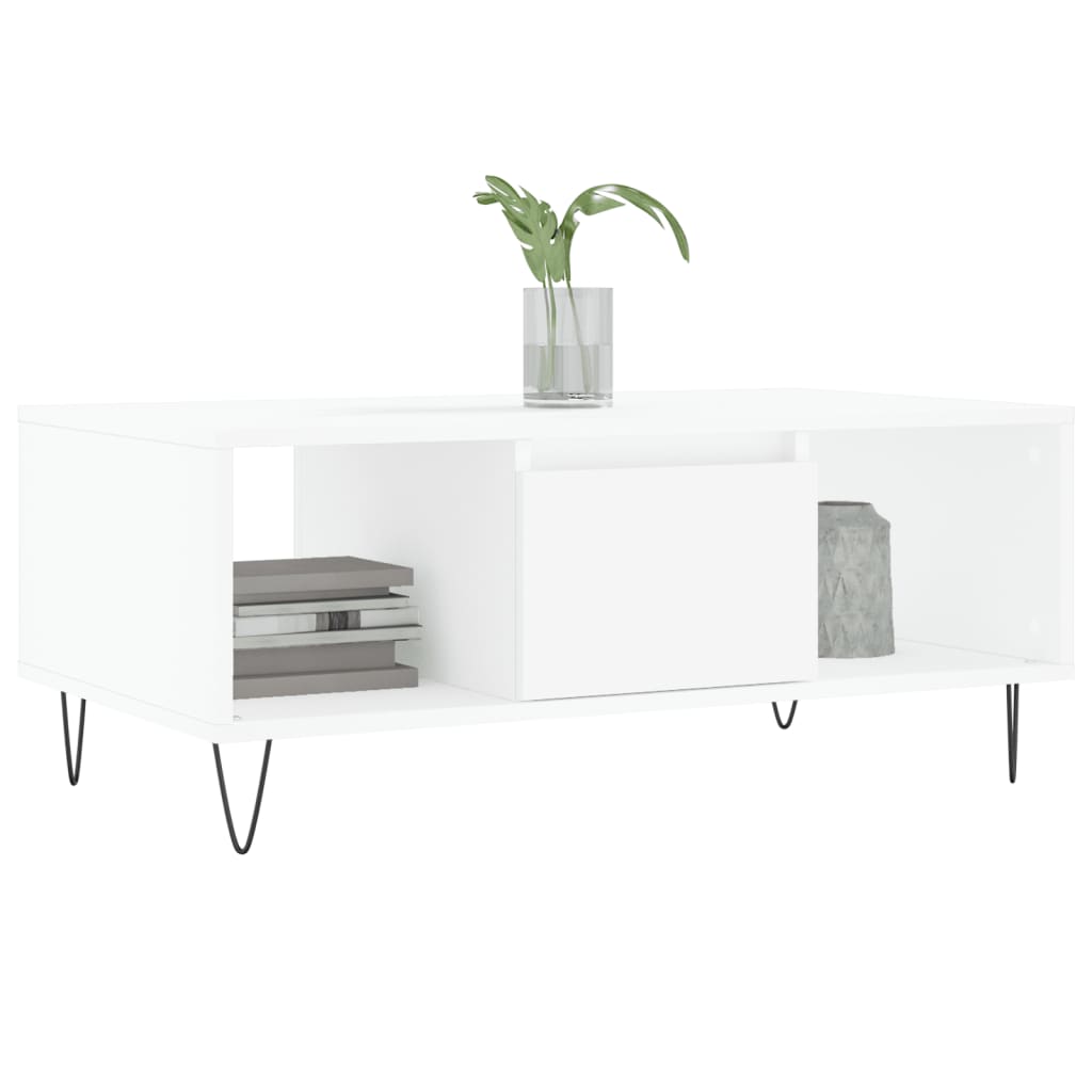 vidaXL Mesa de centro madera contrachapada blanco 90x50x36,5 cm