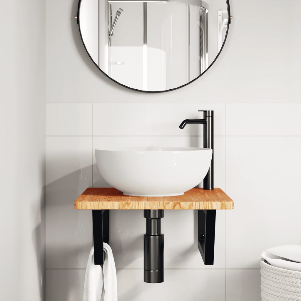 vidaXL Estante de lavabo de pared de acero y madera maciza de roble