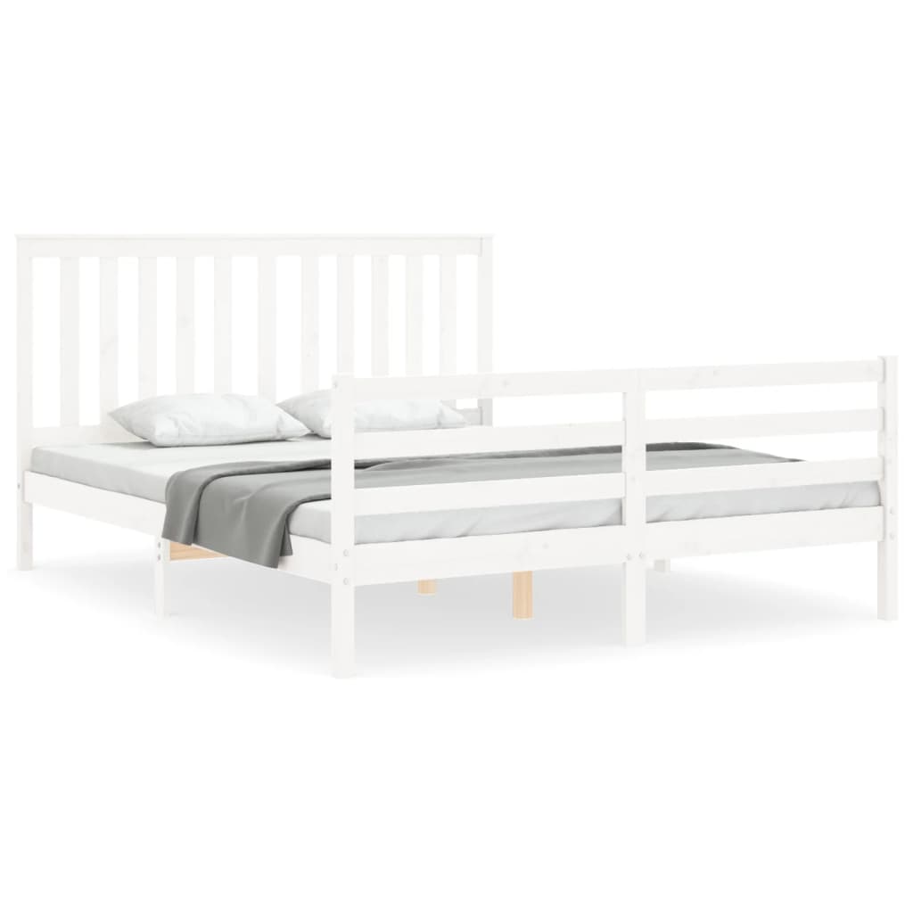 vidaXL Estructura de cama matrimonio con cabecero madera maciza blanco