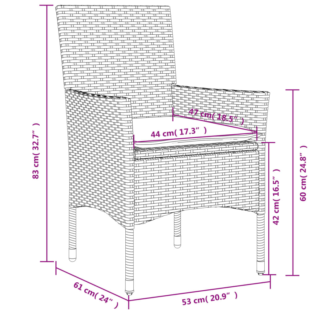 vidaXL Set de comedor jardín 3 pzas con cojines ratán PE acacia gris