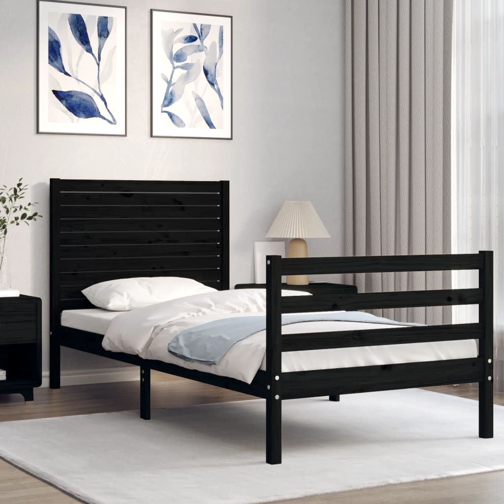 vidaXL Estructura de cama con cabecero madera maciza negro 90x200 cm