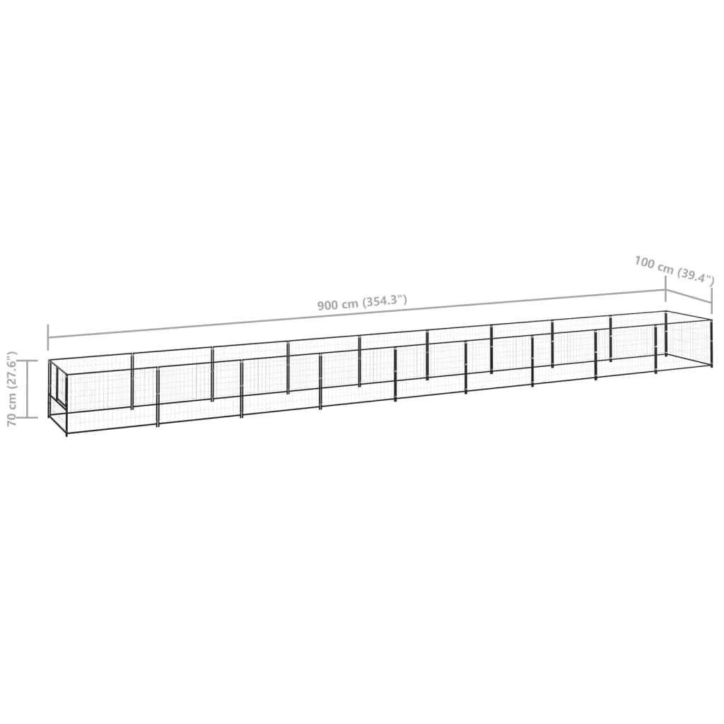 vidaXL Perrera acero 9 m² negra