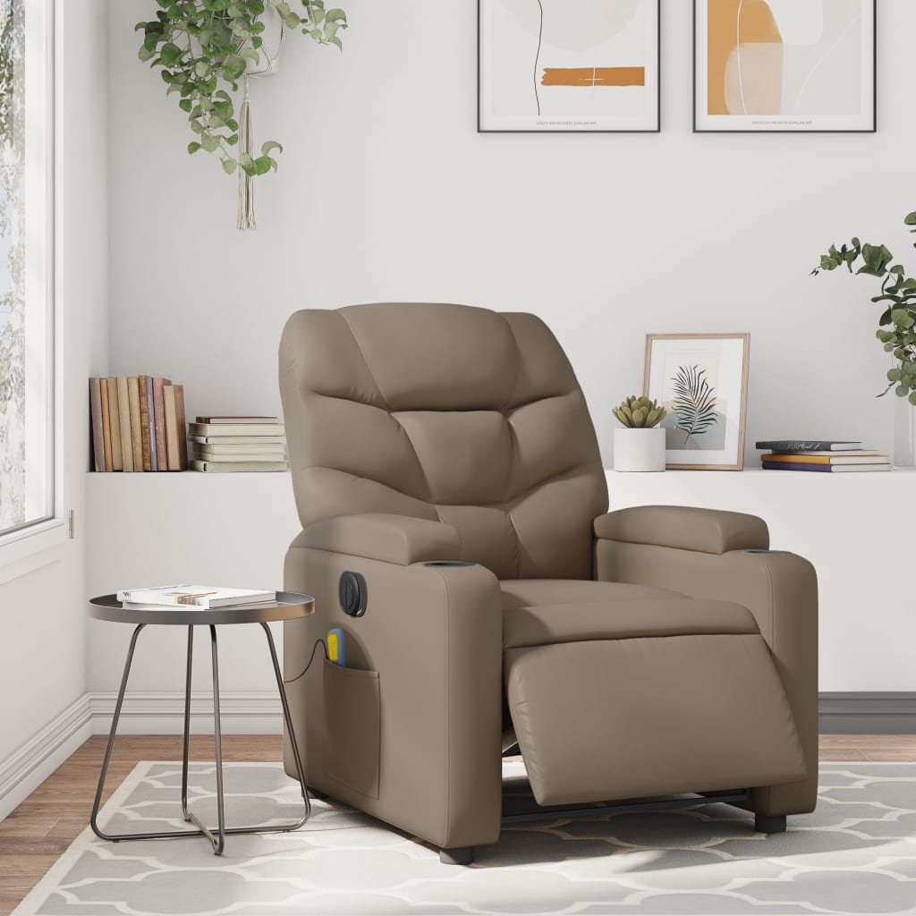 vidaXL Sillón reclinable de masaje eléctrico cuero sintético capuchino