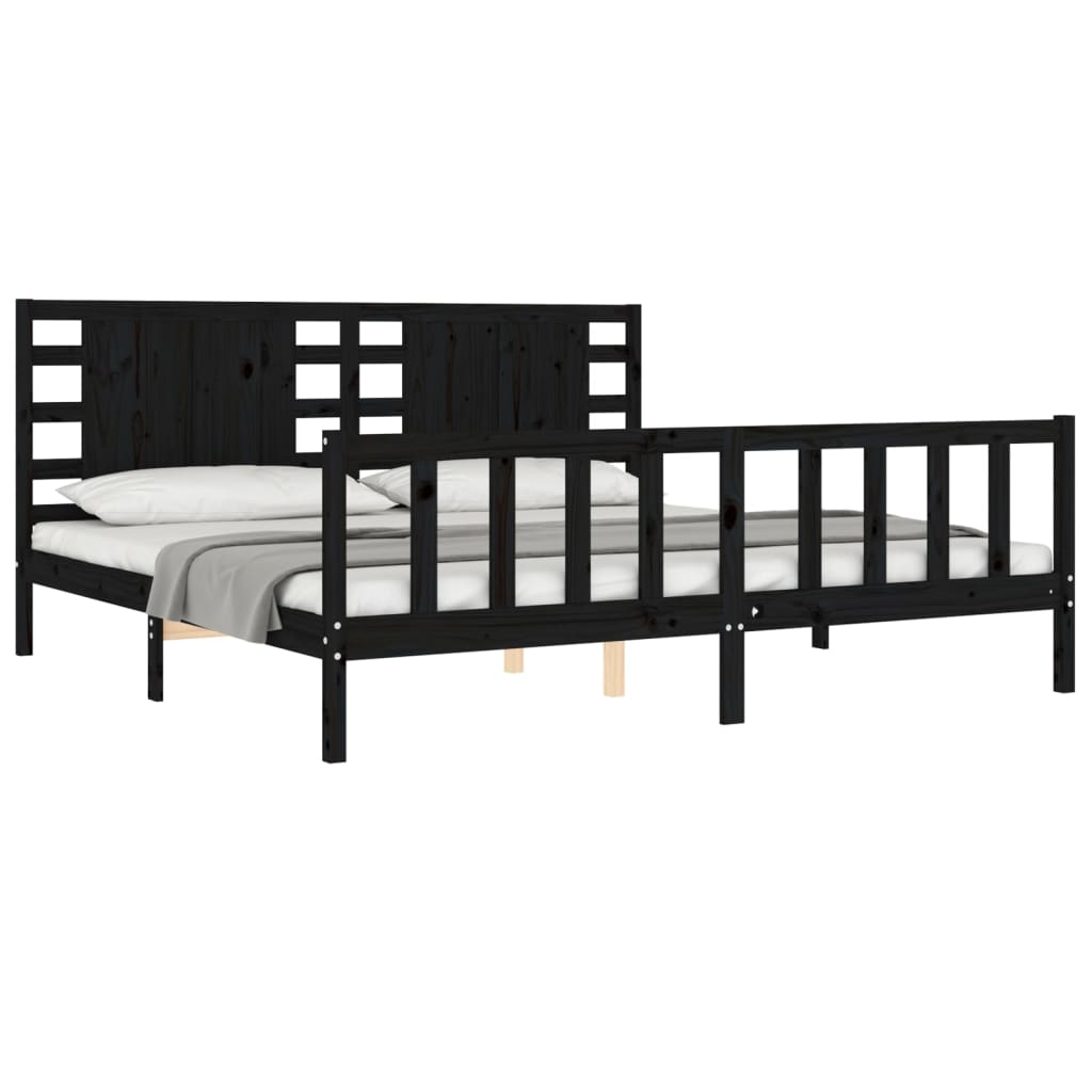 vidaXL Estructura cama de matrimonio con cabecero madera maciza negro