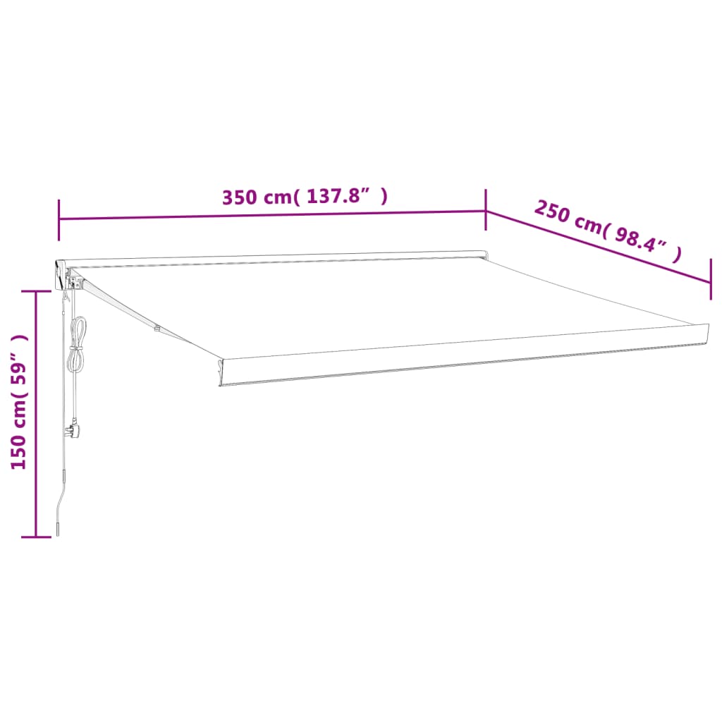 vidaXL Toldo retráctil aluminio y tela gris antracita 3,5x2,5 m