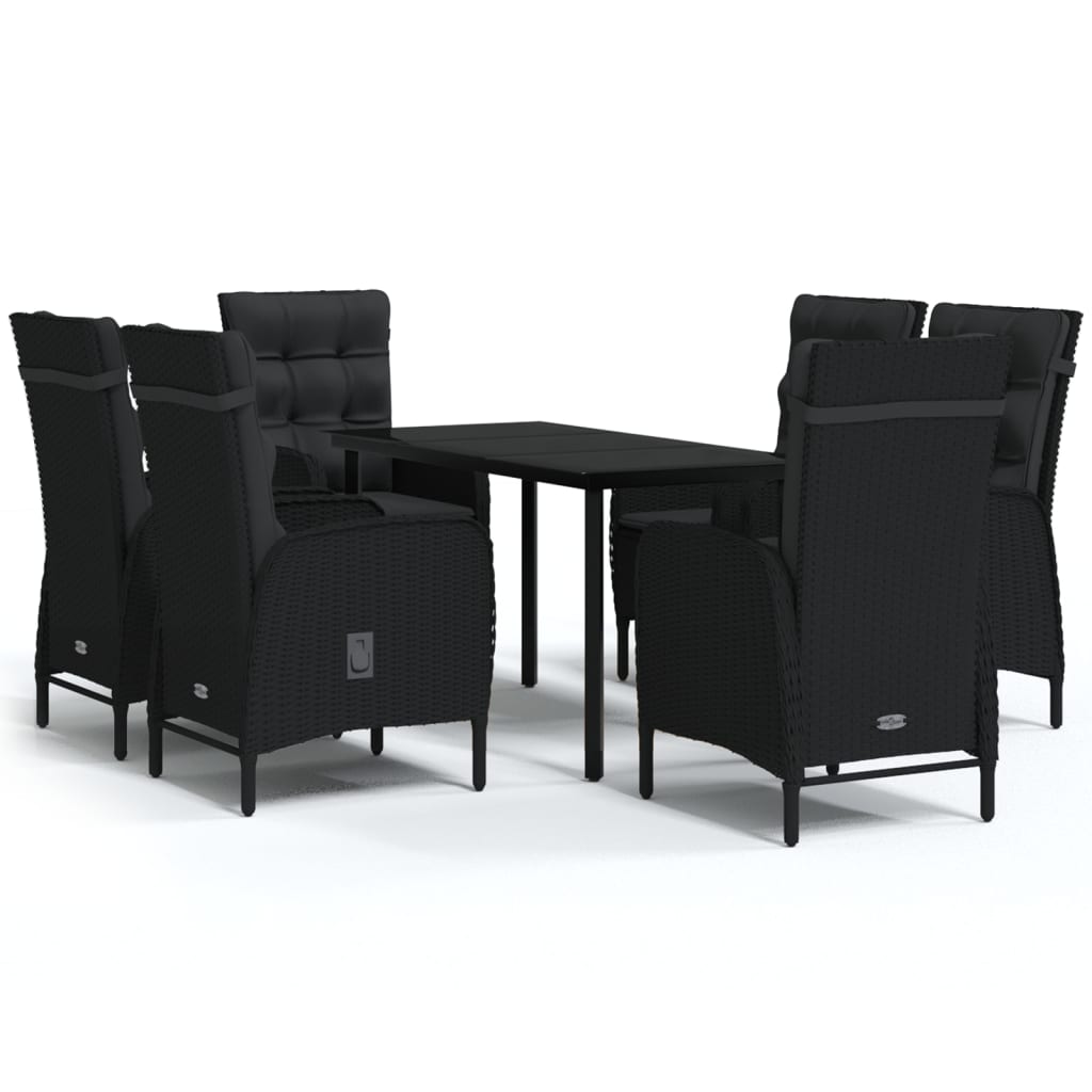 vidaXL Juego de comedor de jardín 7 piezas con cojines negro