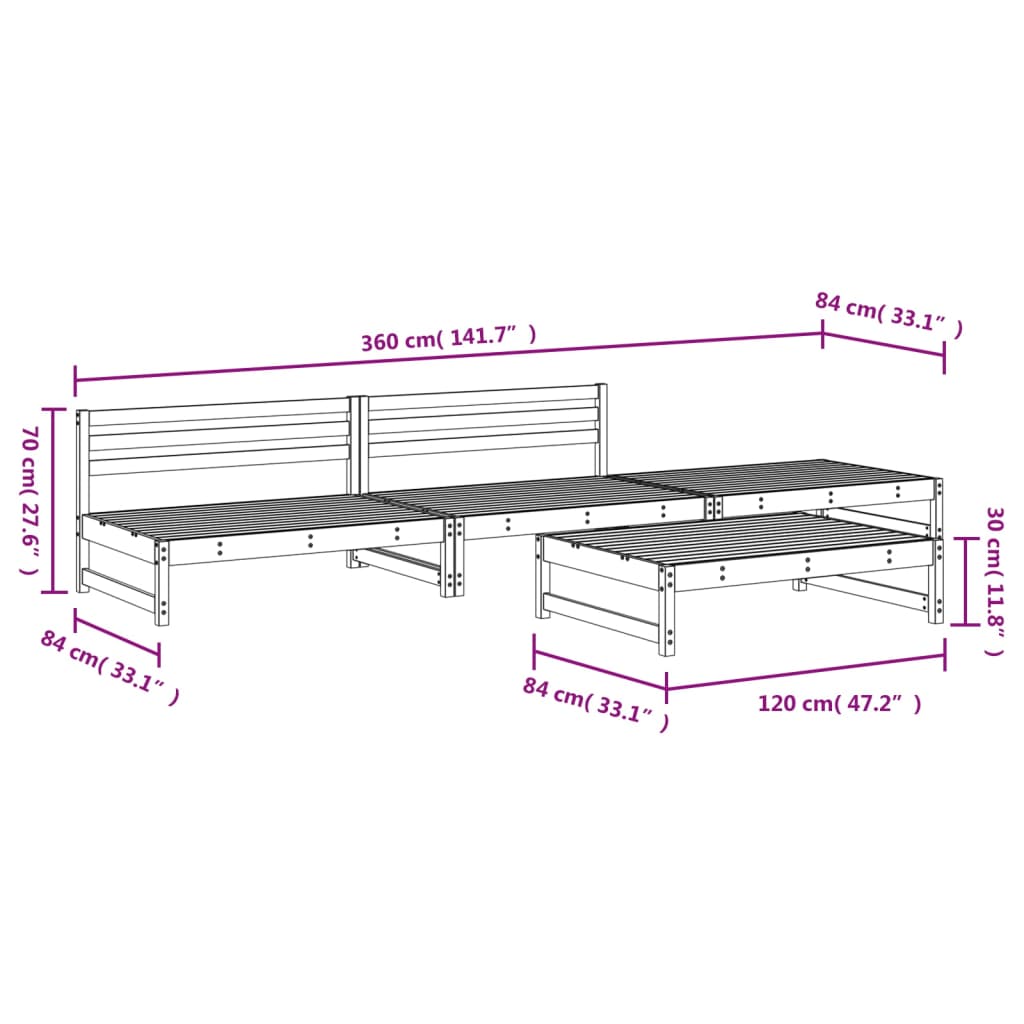 vidaXL Juego de muebles de jardín 4 pzas madera maciza abeto Douglas