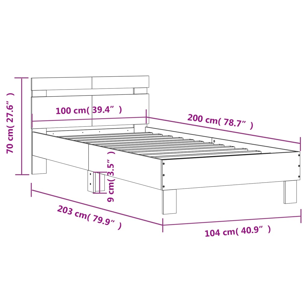 vidaXL Estructura de cama cabecero luces LED roble Sonoma 100x200 cm