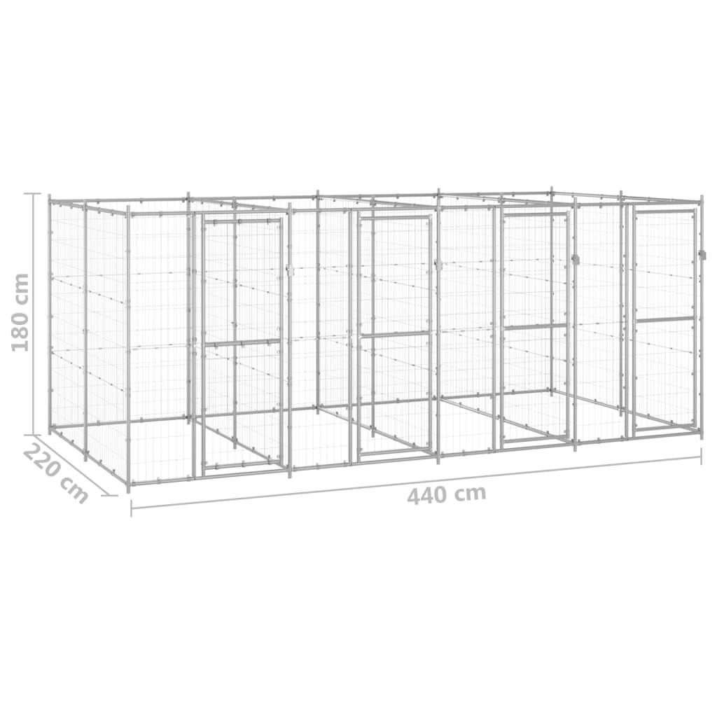 vidaXL Perrera de exterior de acero galvanizado 9,68 m²