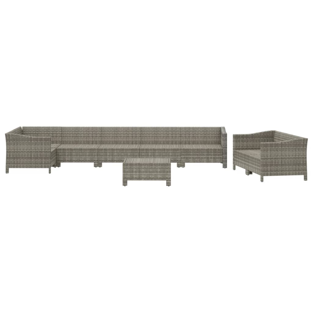 vidaXL Set de muebles de jardín 9 pzas y cojines ratán sintético gris