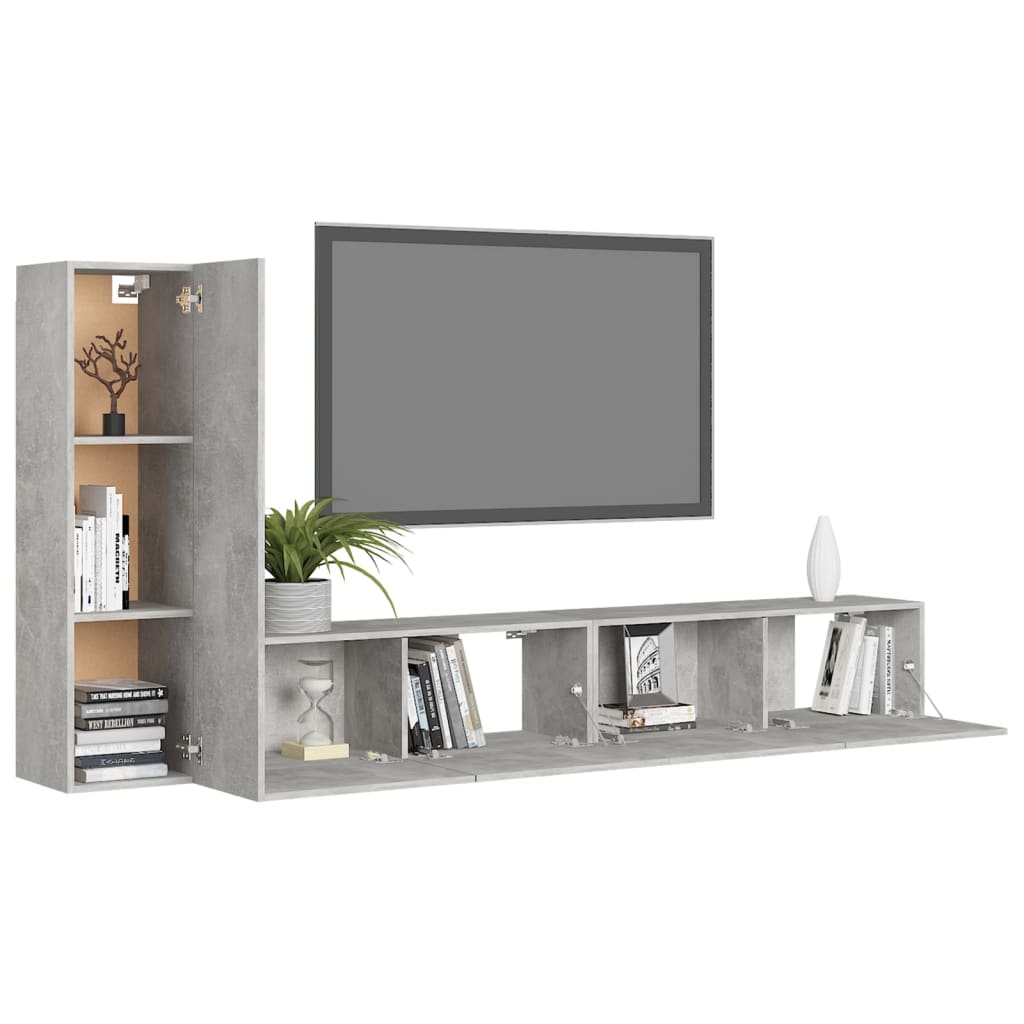 vidaXL Set muebles de salón TV 3 pzas madera ingeniería gris hormigón