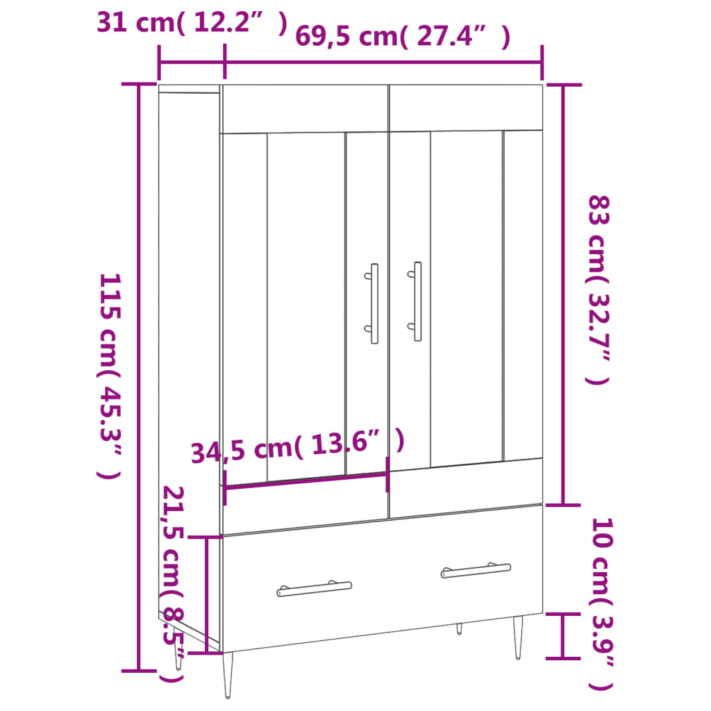 vidaXL Aparador alto madera de ingeniería roble ahumado 69,5x31x115 cm