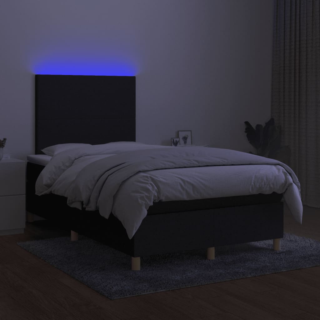 vidaXL Cama box spring con colchón y luces LED tela negro 120x190 cm