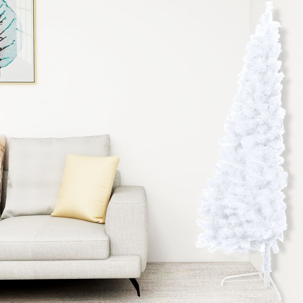 vidaXL Medio árbol de Navidad con luces y bolas blanco 150 cm