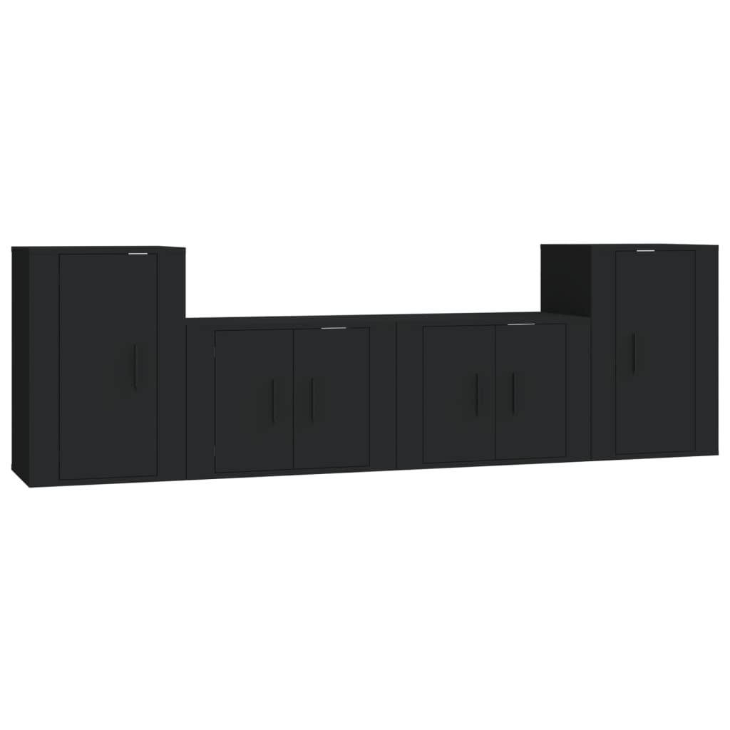 vidaXL Set de muebles para TV 4 piezas madera contrachapada negro
