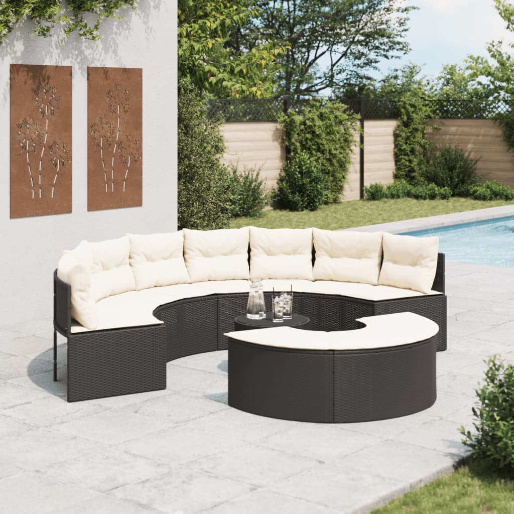 vidaXL Set de sofá de jardín semicircular 3 pzas ratán sintético negro