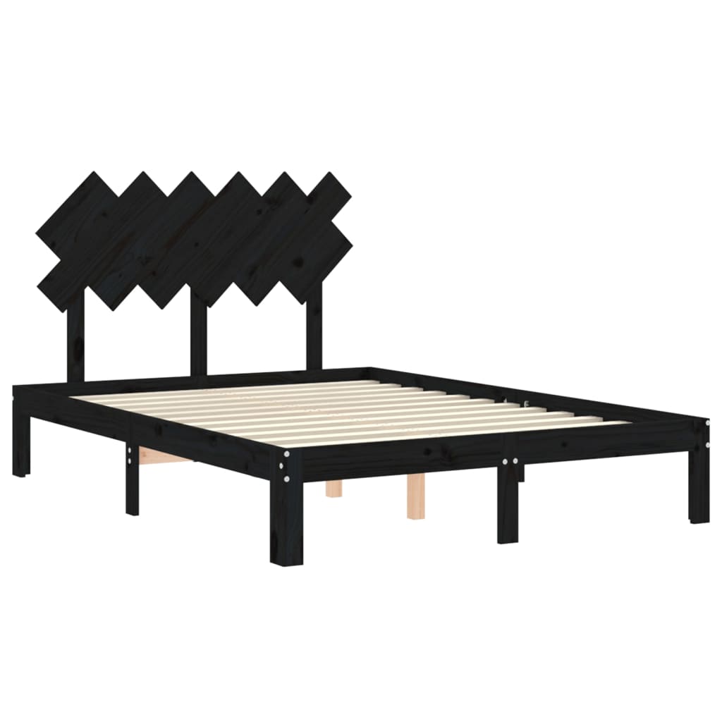 vidaXL Estructura cama de matrimonio con cabecero madera maciza negro