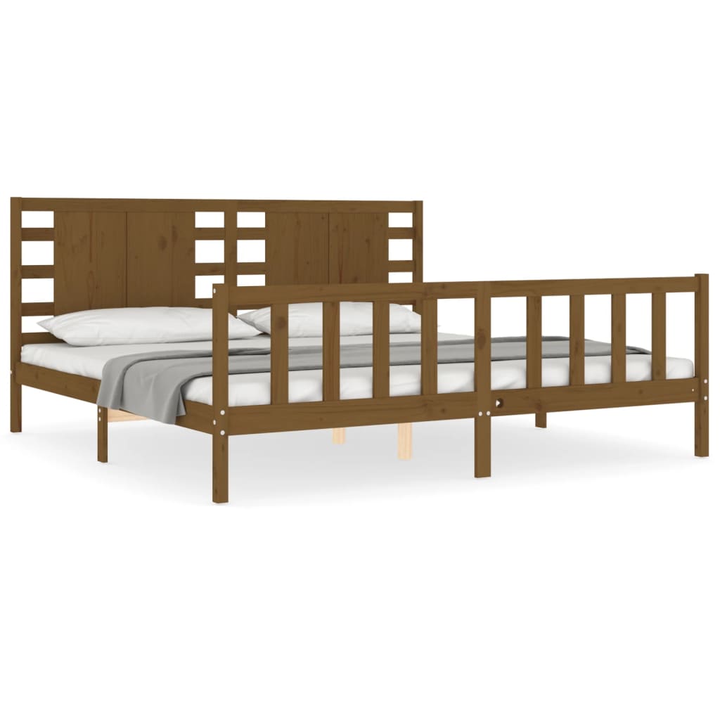 vidaXL Estructura cama y cabecero madera maciza marrón miel 200x200 cm