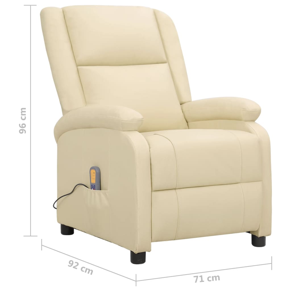 vidaXL Sillón de masaje elevable cuero auténtico blanco crema