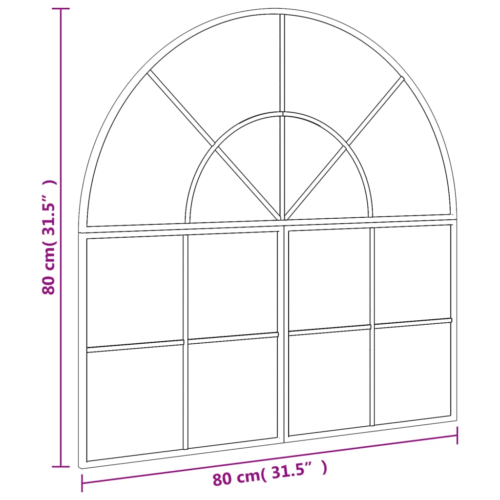 vidaXL Espejo de pared arco de hierro negro 80x80 cm