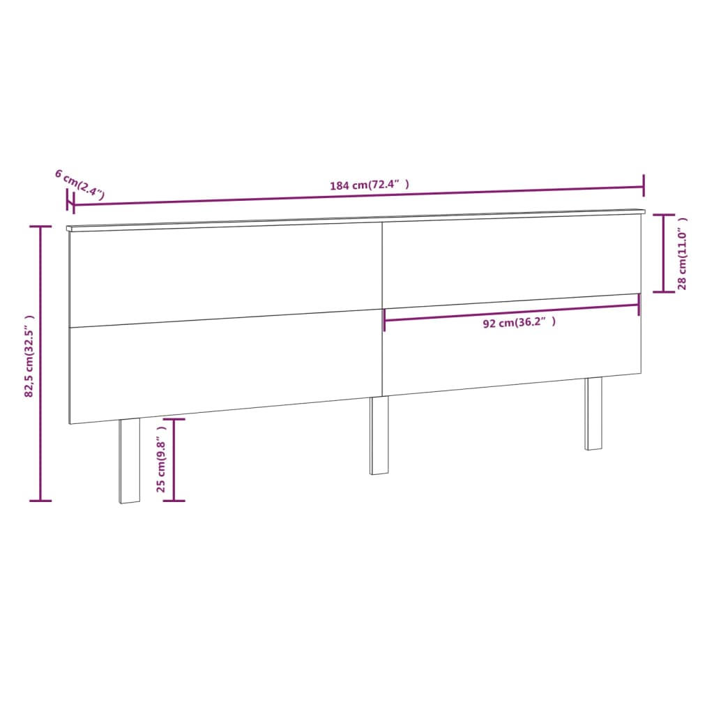 vidaXL Cabecero de cama madera maciza de pino negro 184x6x82,5 cm