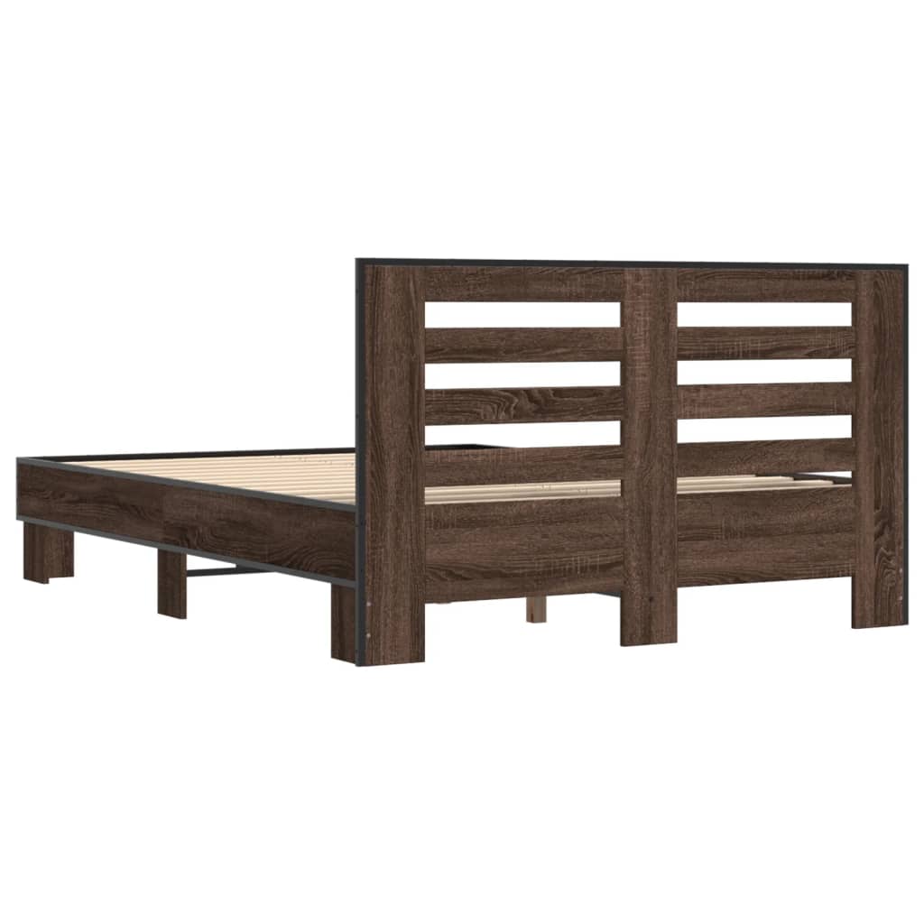 vidaXL Estructura cama madera ingeniería metal marrón roble 140x200 cm