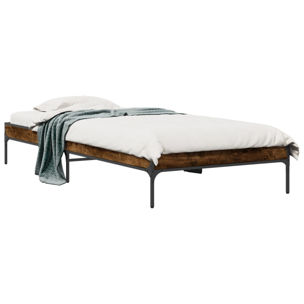 vidaXL Estructura cama madera ingeniería metal roble humo 100x200 cm