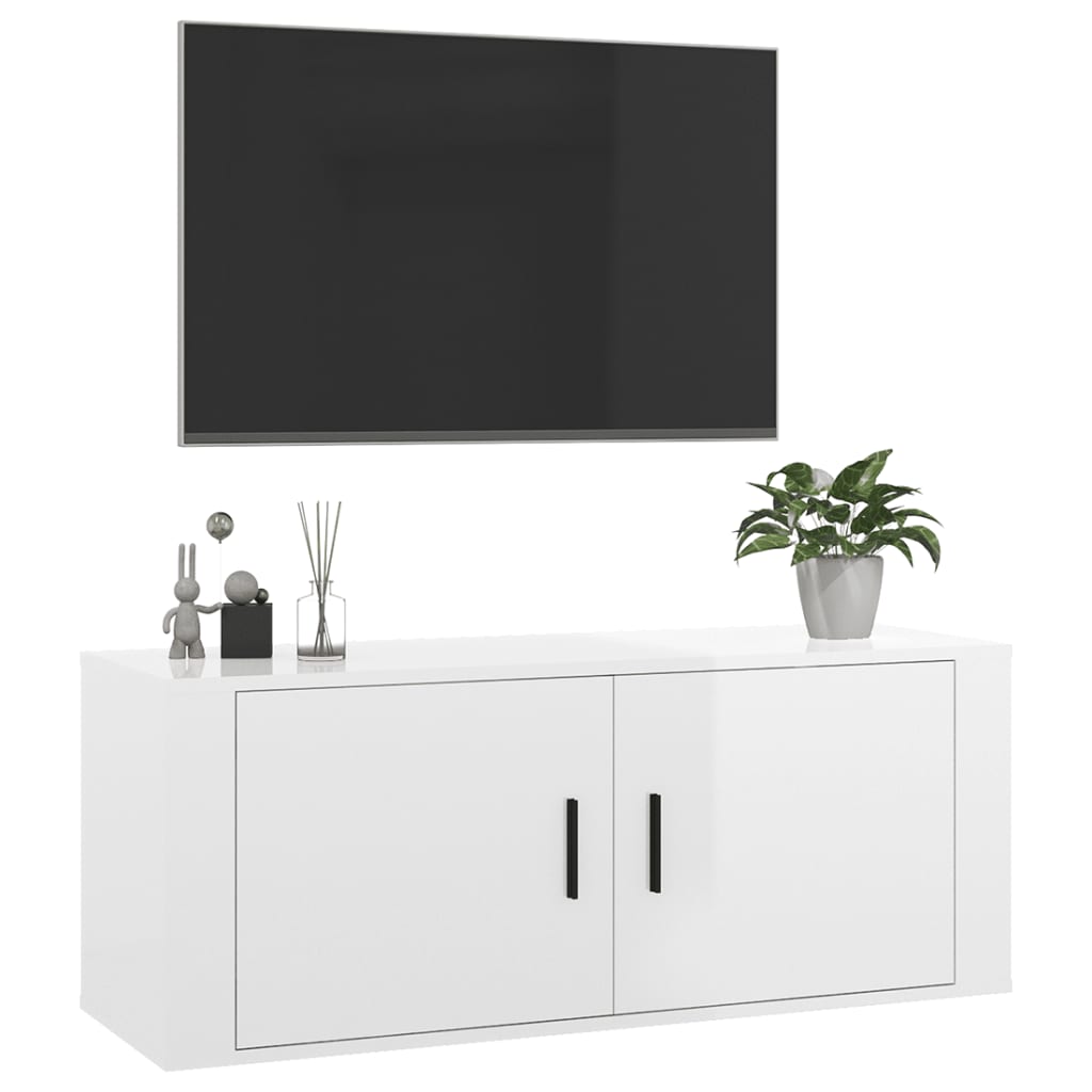 vidaXL Mueble para TV de pared blanco brillante 100x34,5x40 cm