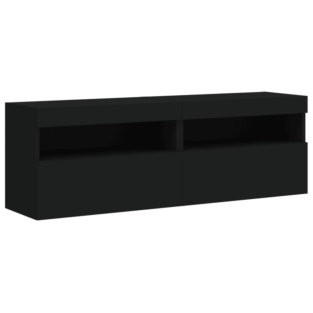 vidaXL Muebles de TV de pared con luces LED 2 uds negro 60x30x40 cm