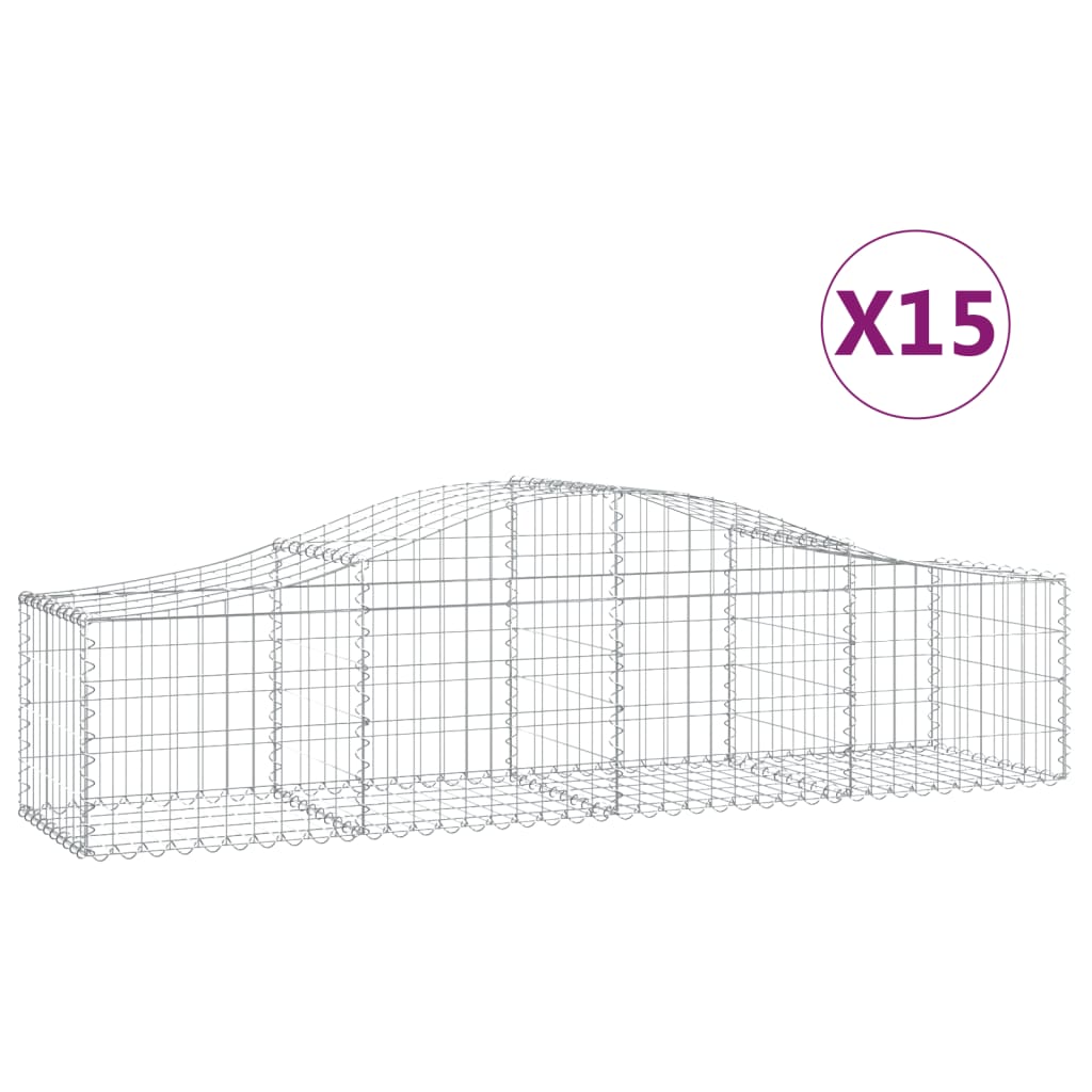 vidaXL Cestas gaviones 15 uds forma de arco hierro 200x50x40/60 cm